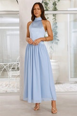 Lovely Magic Satin Halter Maxi Dress Blue