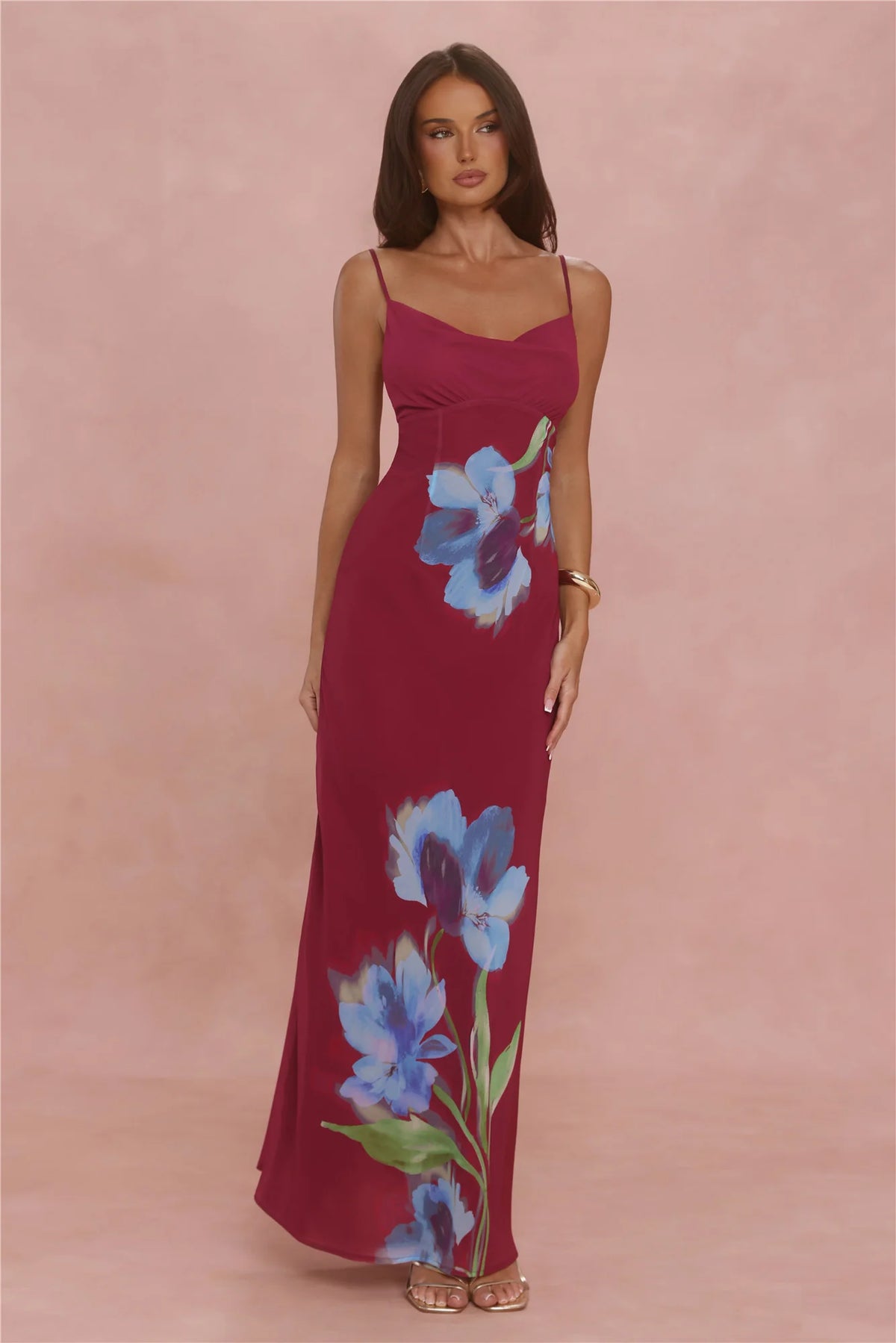 Galaxy Petals Maxi Dress Wine