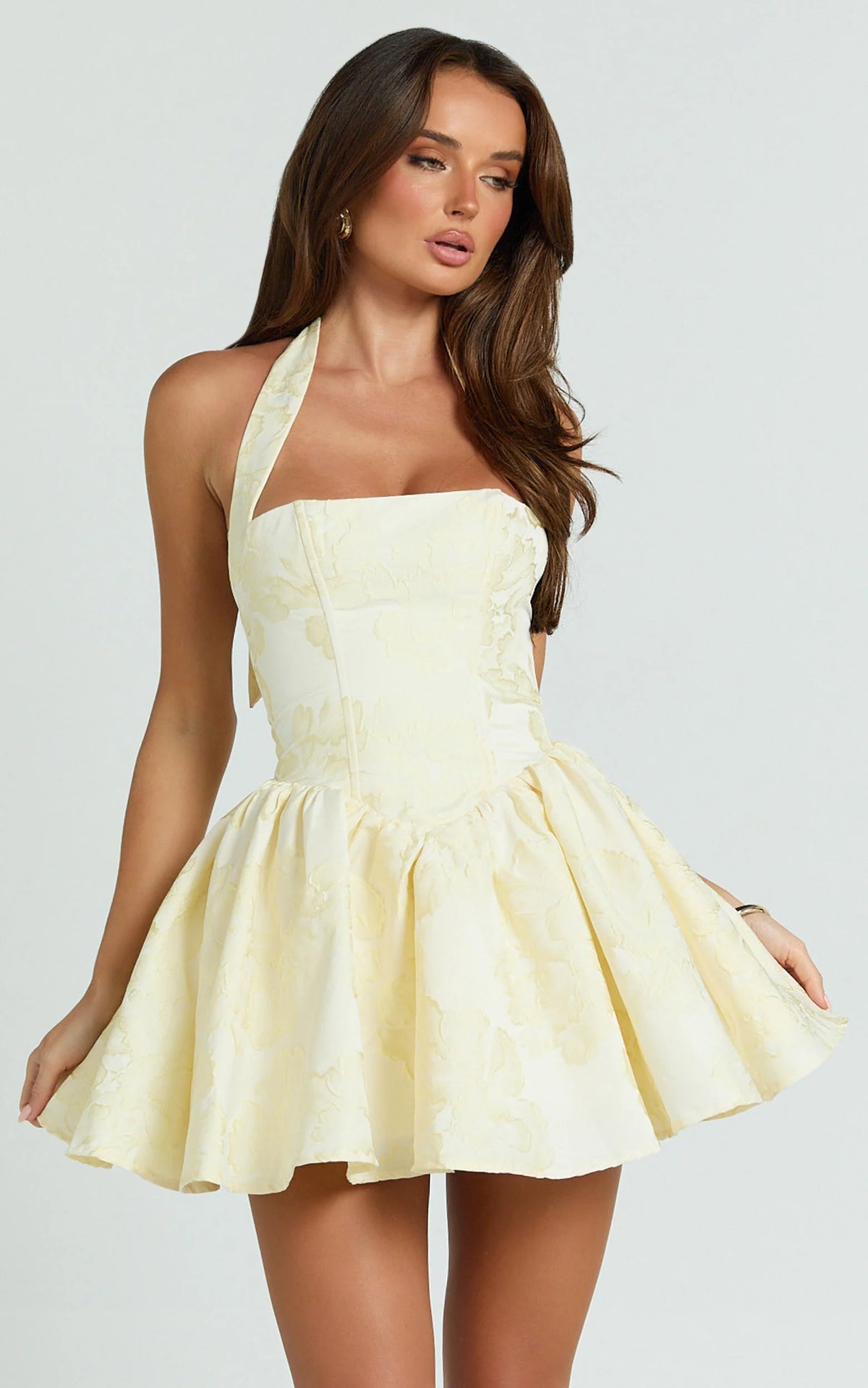 Maddy Mini Dress - Square Neck Halter Fit And Flare Dress in Pink