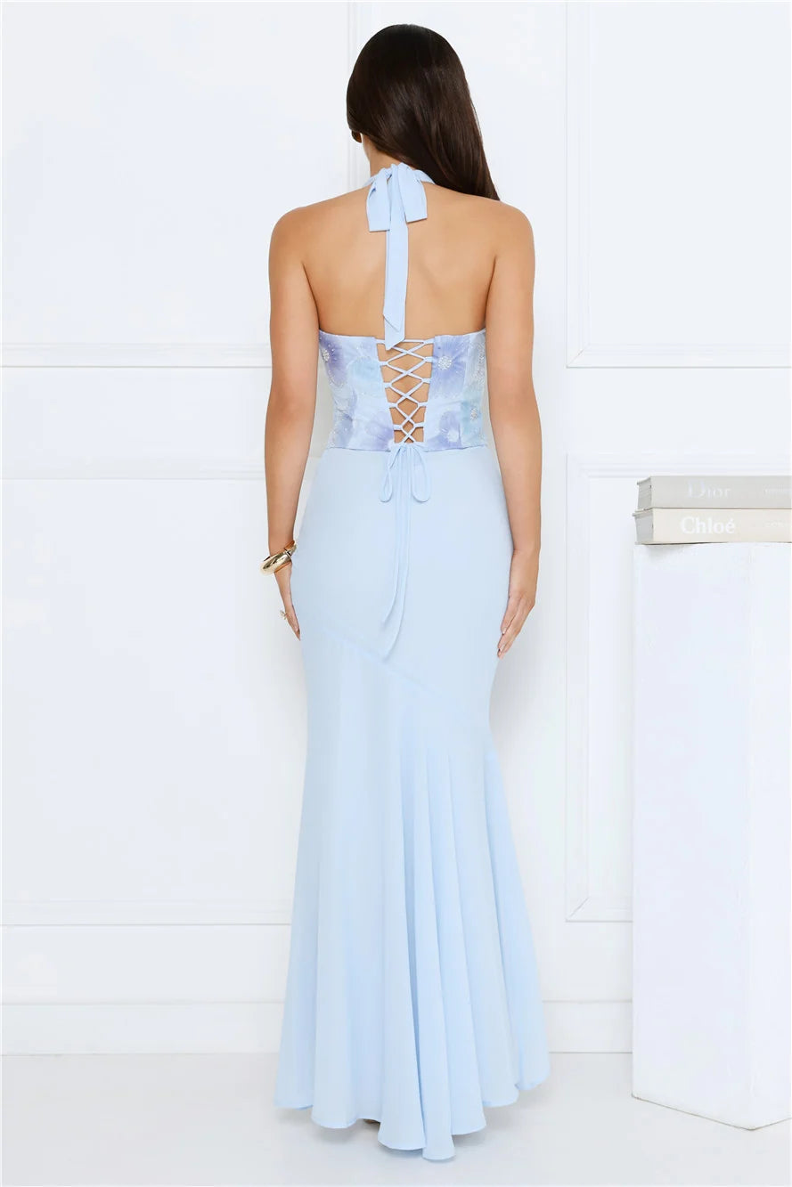 Silver Lining Love Halter Maxi Dress Blue