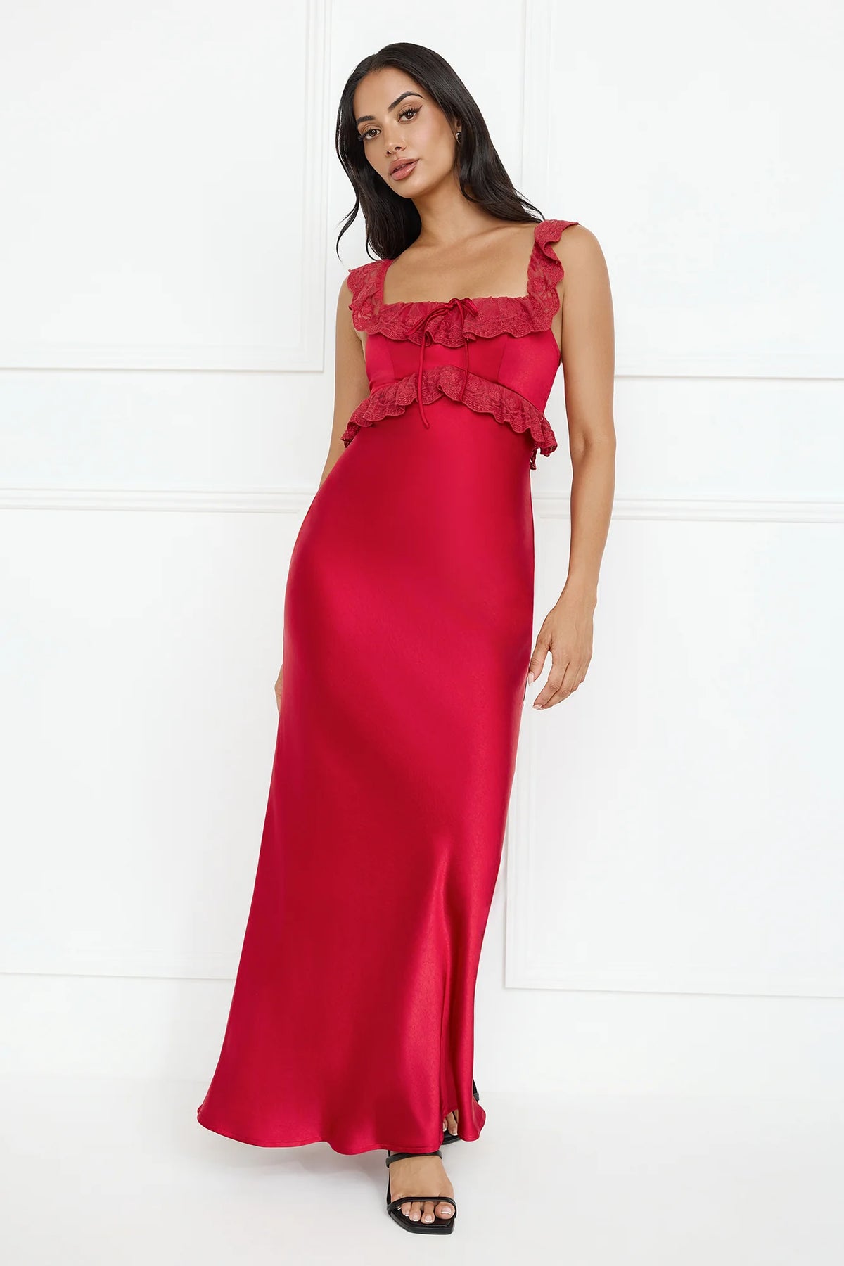 Waltzing In Romance Satin Maxi Dress Yellow