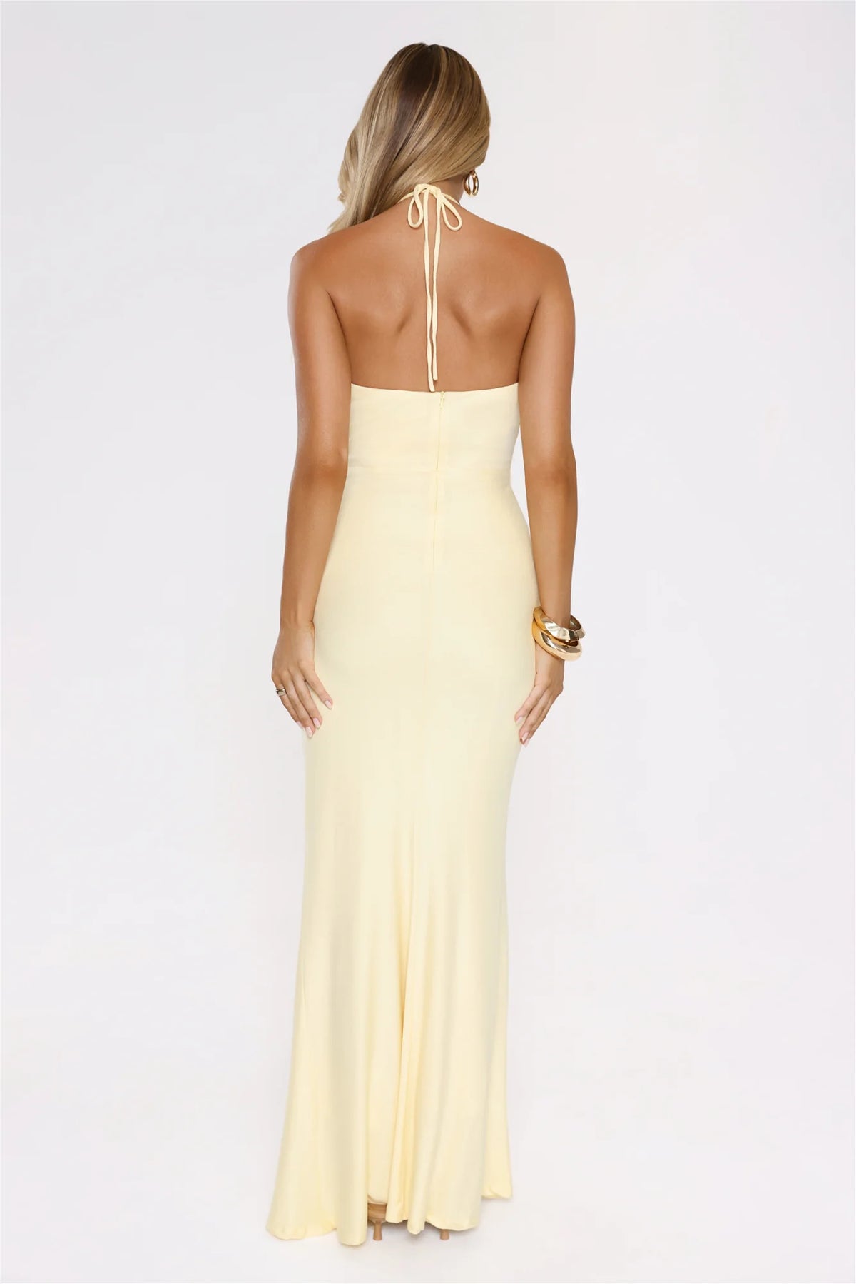 Catch Me Glowing Halter Maxi Dress Yellow
