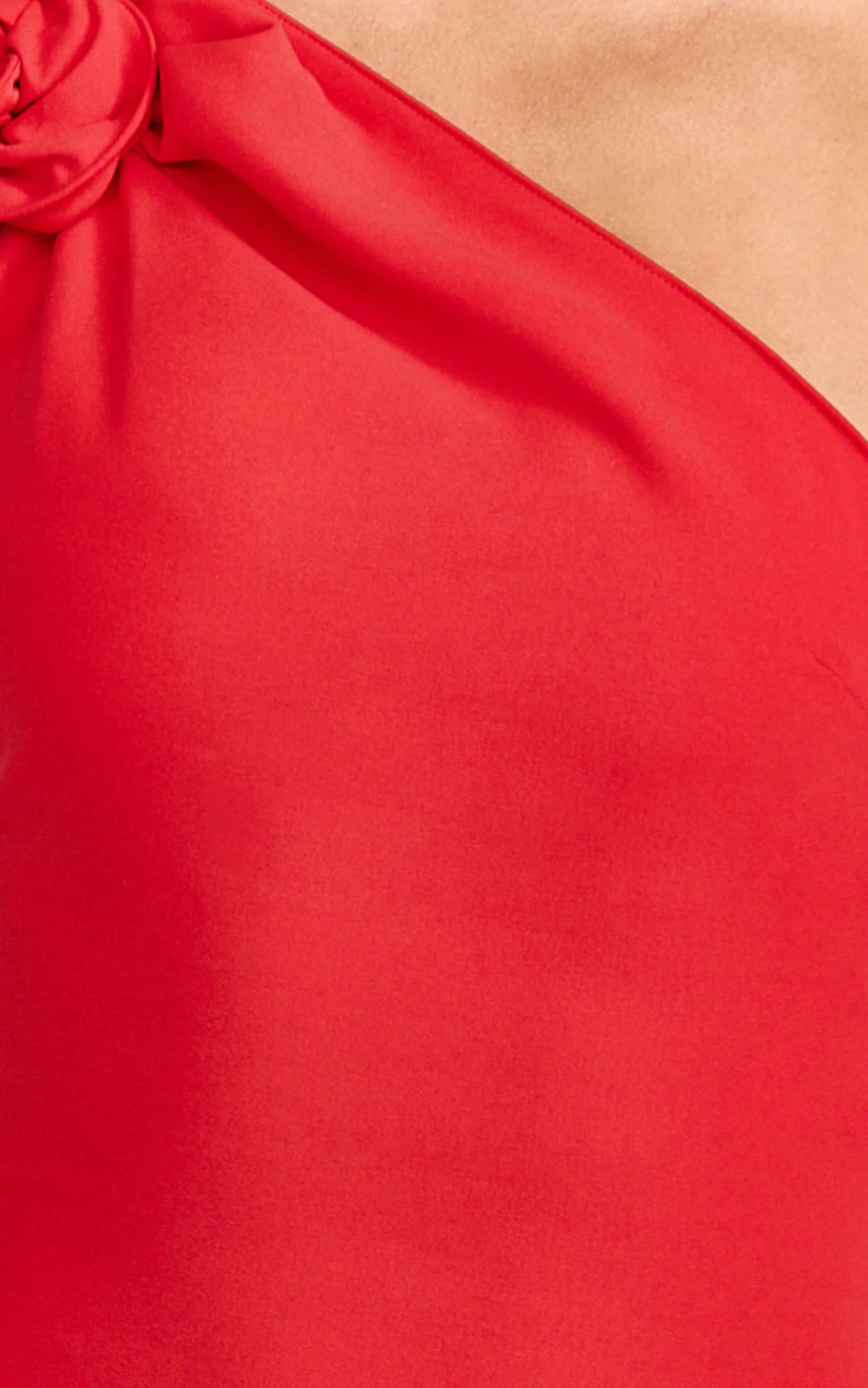 Vivienne Mini Dress - One Shoulder Rosette Detail Sash Fitted Dress in Red