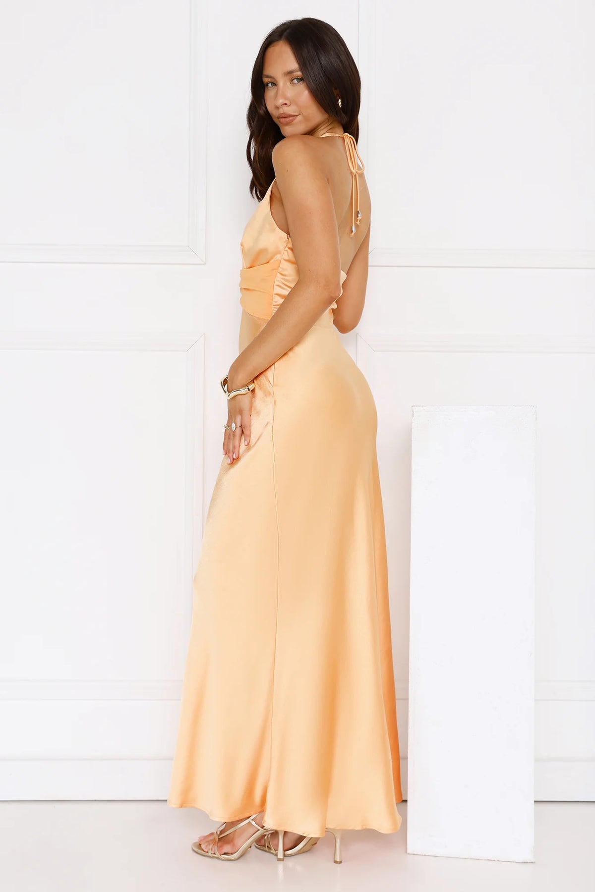 Spiced Sunset Satin Halter Maxi Dress Sage