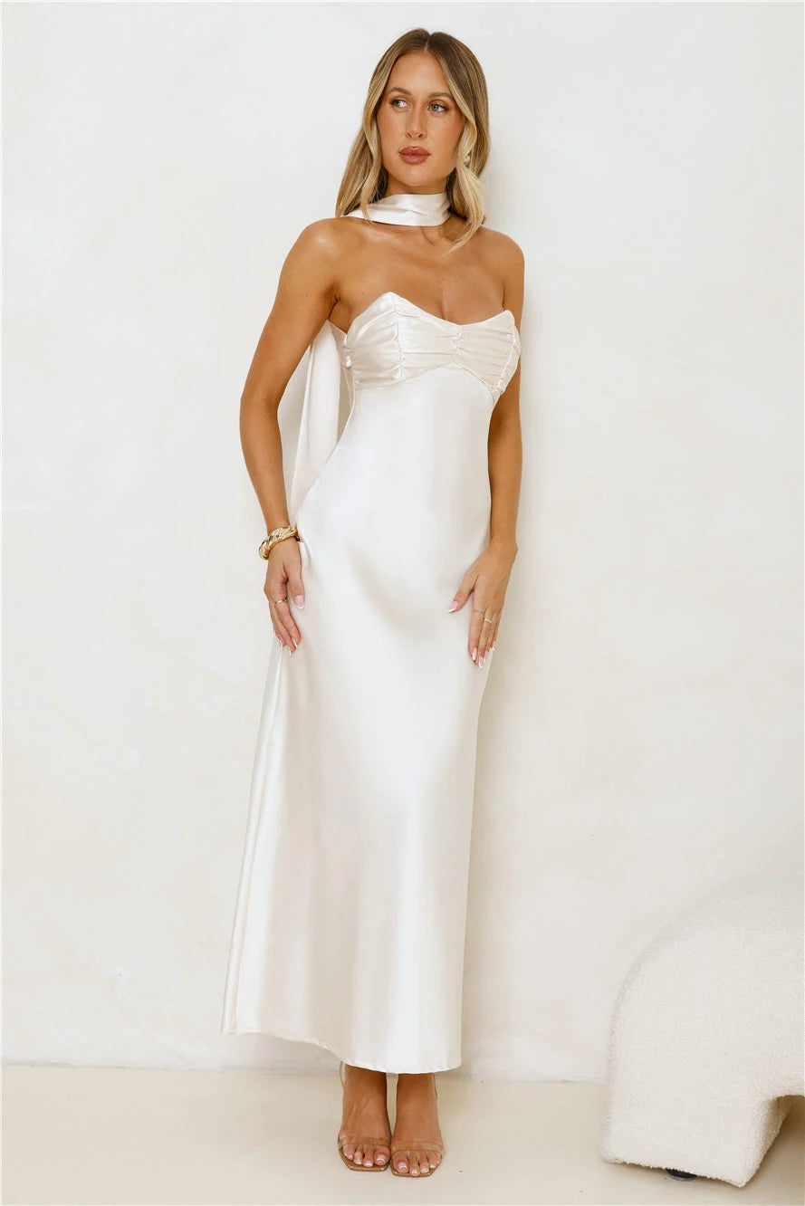 Be Noticed Strapless Satin Maxi Dress Lilac