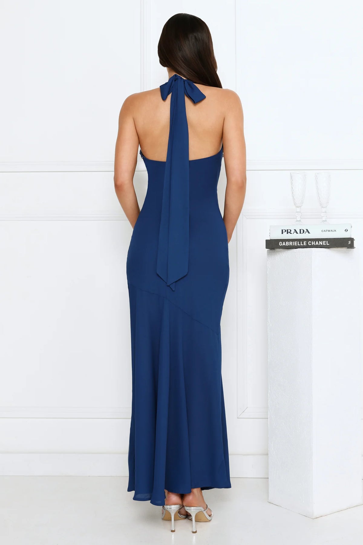 Polished Edge Halter Maxi Dress Blue