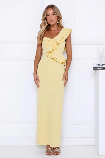 City Girl Energy One Shoulder Maxi Dress Yellow