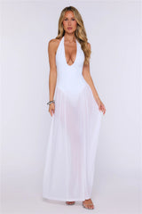 The Celebration Edit Sheer Halter Maxi Dress White