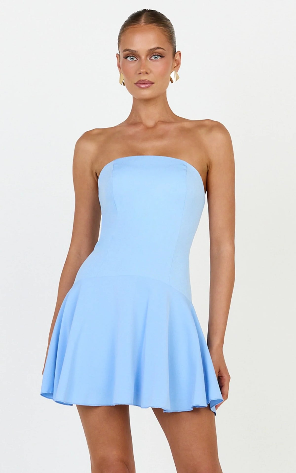 Poppy Mini Dress - Contrast Skirt Strapless Dress in White