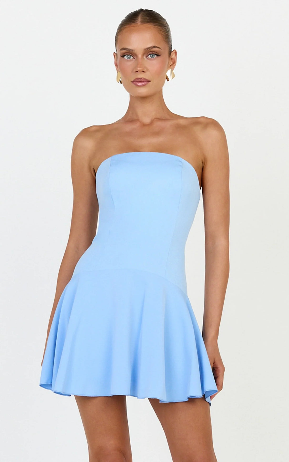 Poppy Mini Dress - Contrast Skirt Strapless Dress in Pink