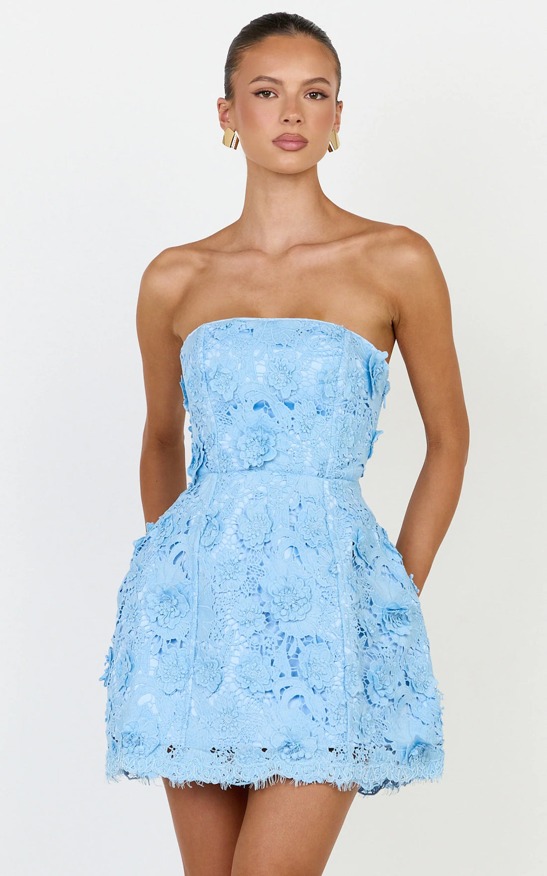 Maristella Mini Dress - Strapless Lace Up Back A Line Dress in Pink