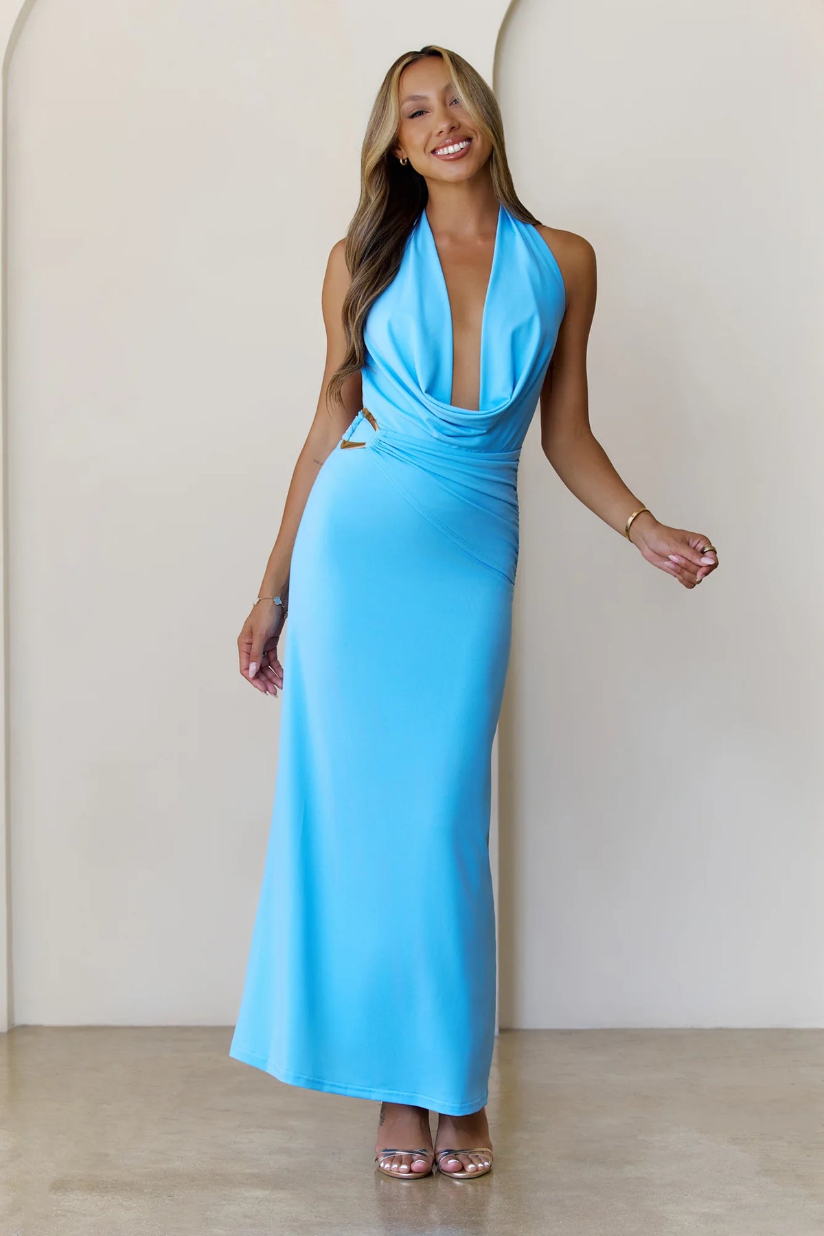 Silk Essence Halter Maxi Dress Black