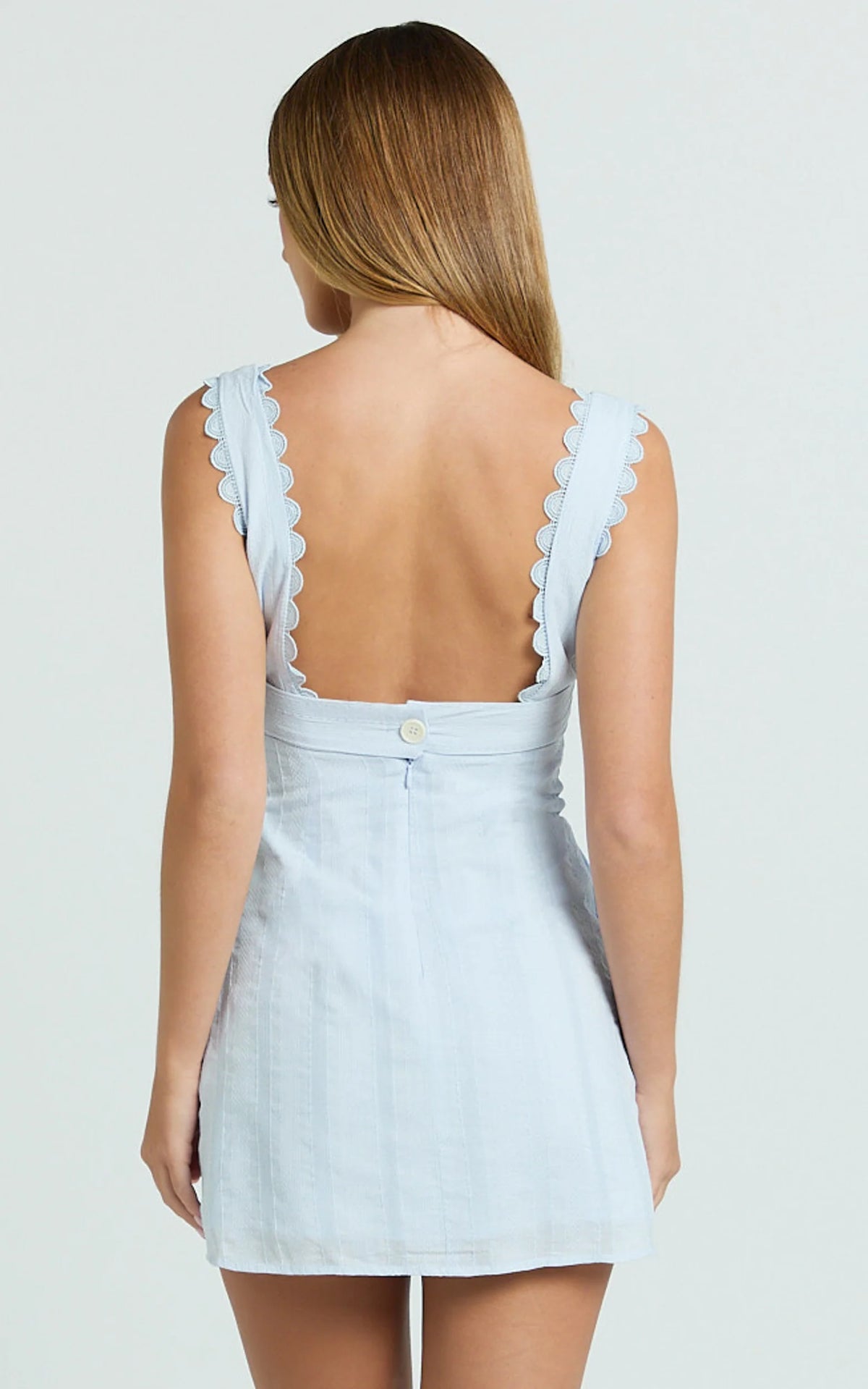 Sylvia Mini Dress - Square Neck Lace Trim A Line Mini Dress in Pink