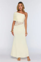 Soft Radiance Lace One Shoulder Maxi Dress Yellow