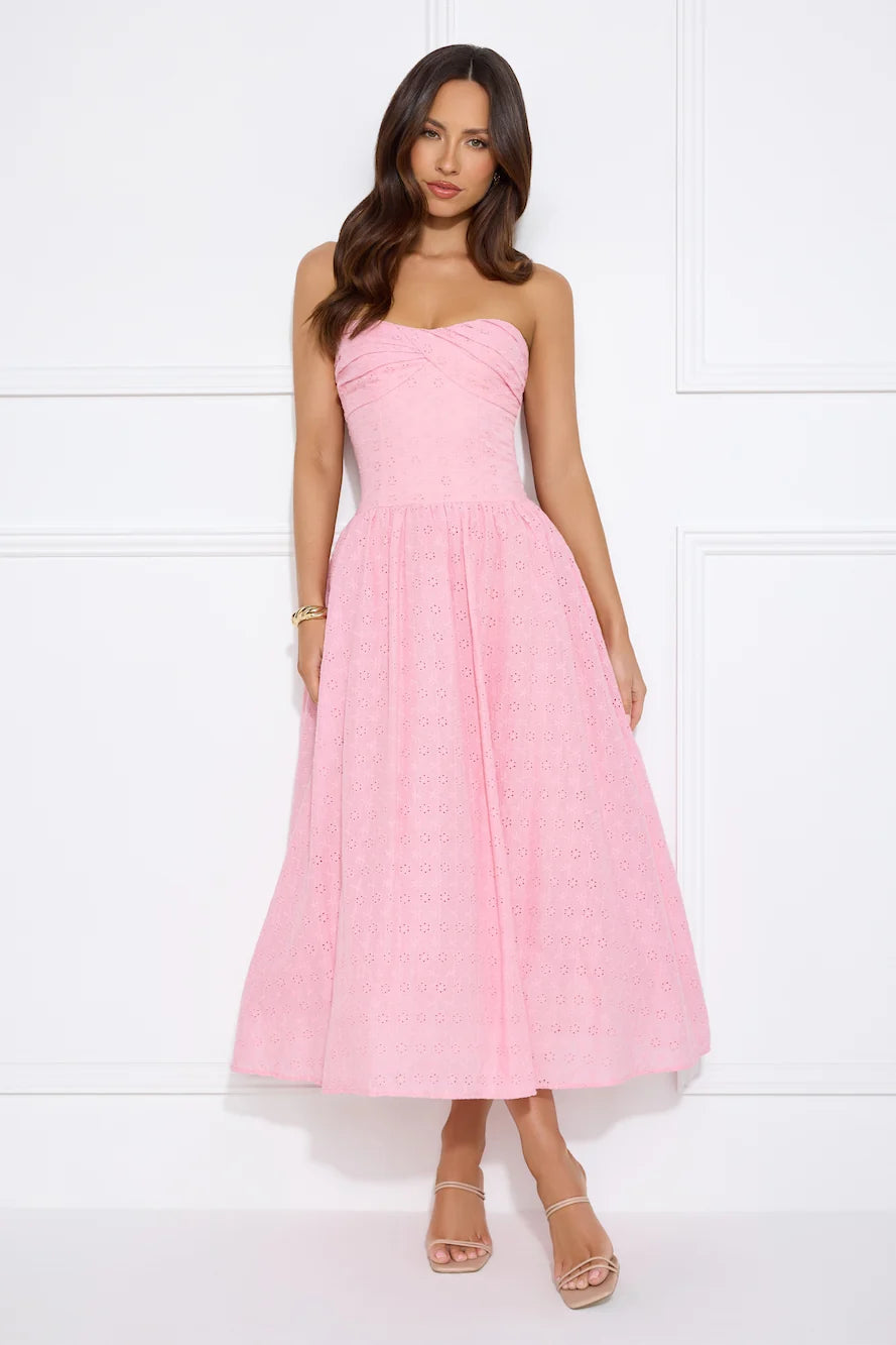 City Of Stars Strapless Embroidered Midi Dress Lilac