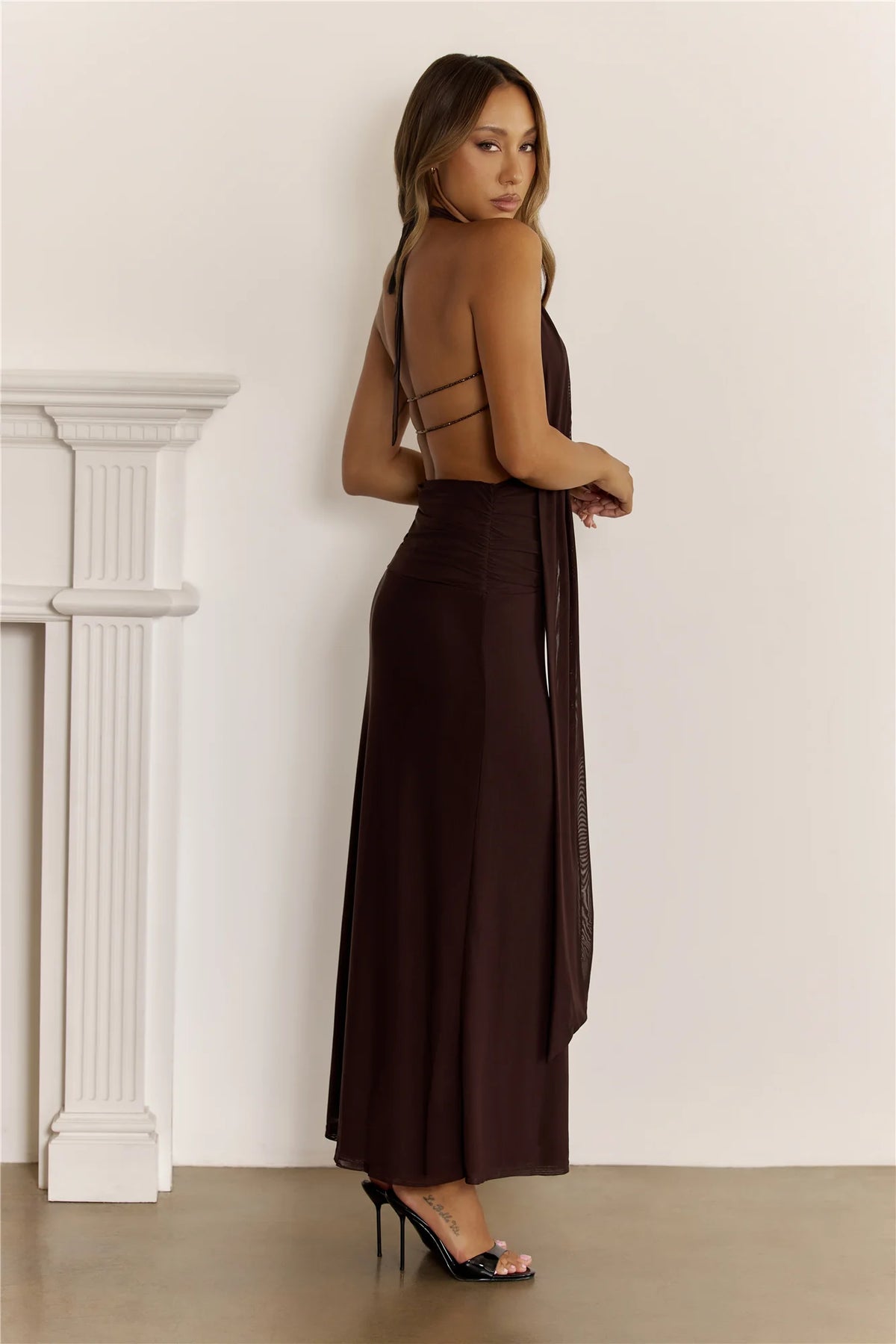 Eyes Locked Mesh Maxi Dress Brown