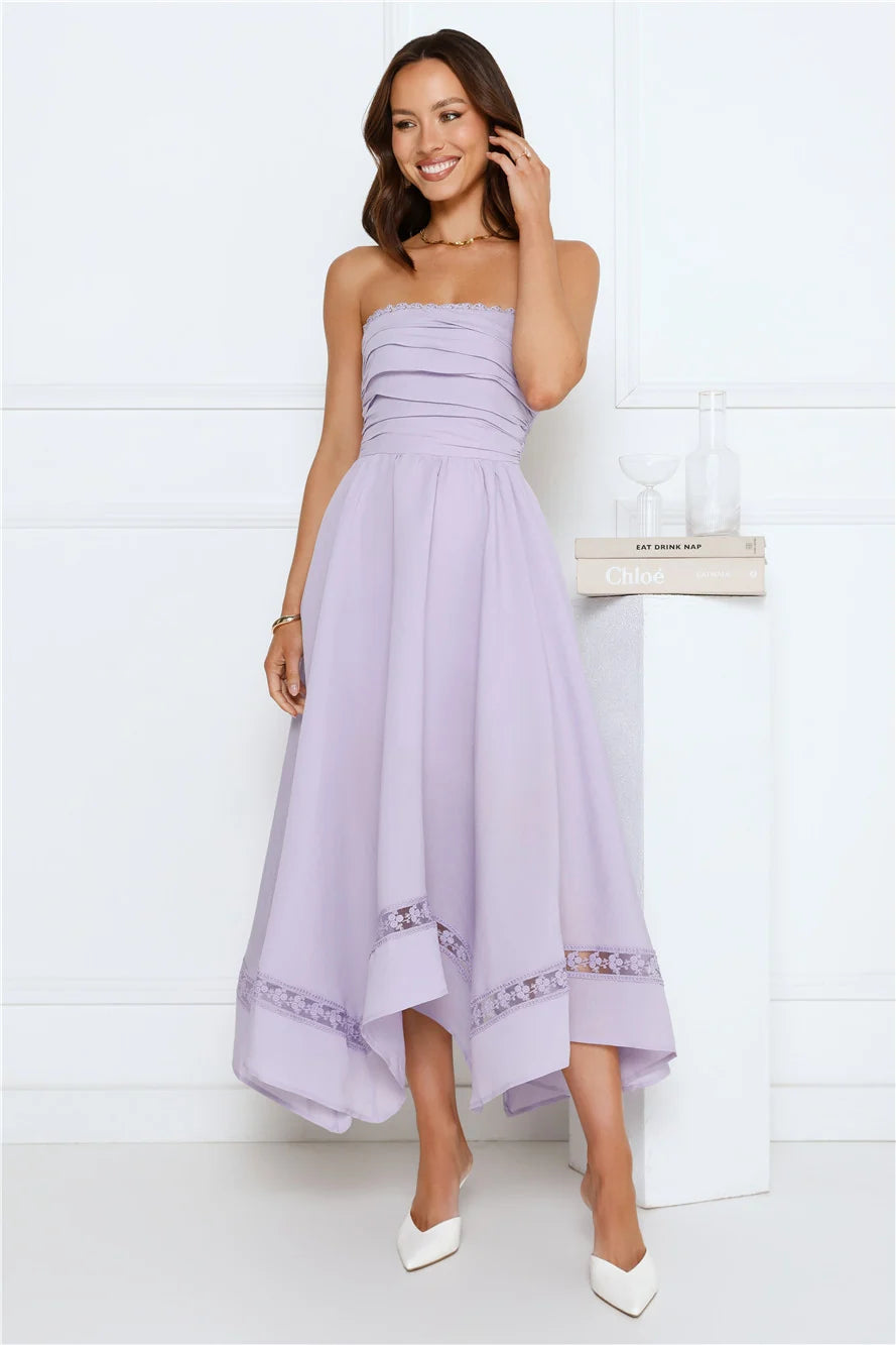 Visit The Moon Strapless Midi Dress Yellow