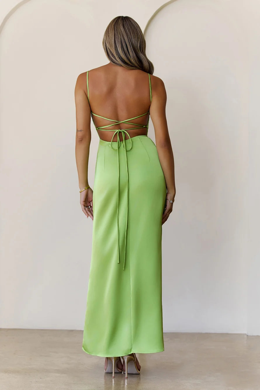Midnight Heirloom Satin Maxi Dress Blue