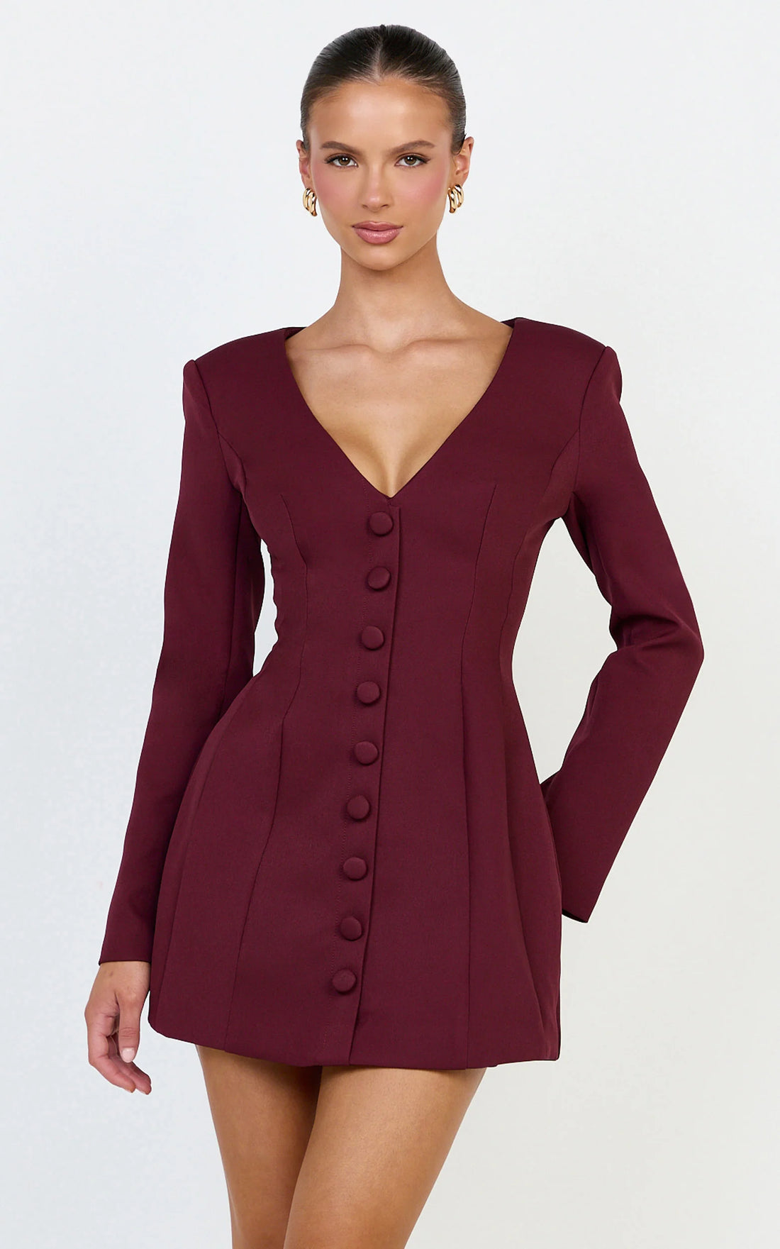 Lavender Mini Dress - Wide Neck Button Down Blazer Dress in Black