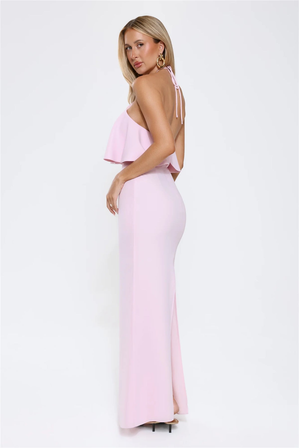 Silken Radiance Halter Maxi Dress Pink