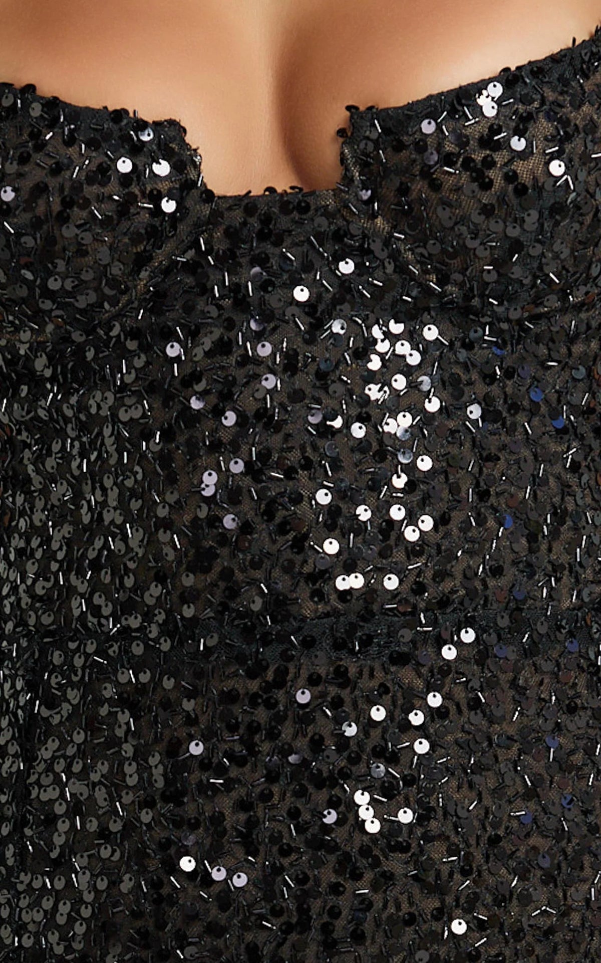 Holland Mini Dress - Sequin Sweetheart Neck Leg Split Dress in Black