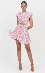 Livia Mini Dress - Cut Out Knot Detail Dress in Blush Scattered Polka Dot Print