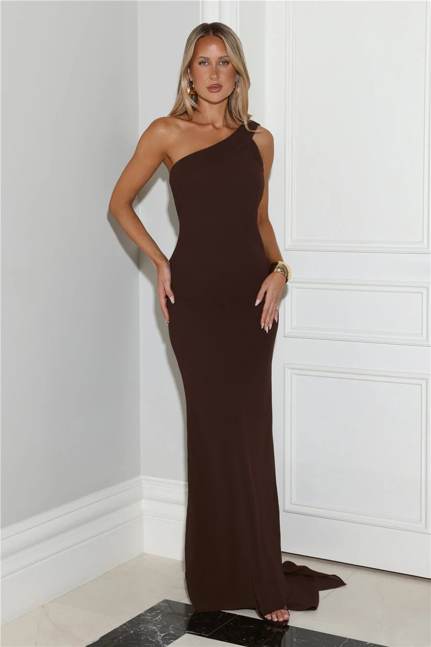 Sultry Drape One Shoulder Maxi Dress Yellow