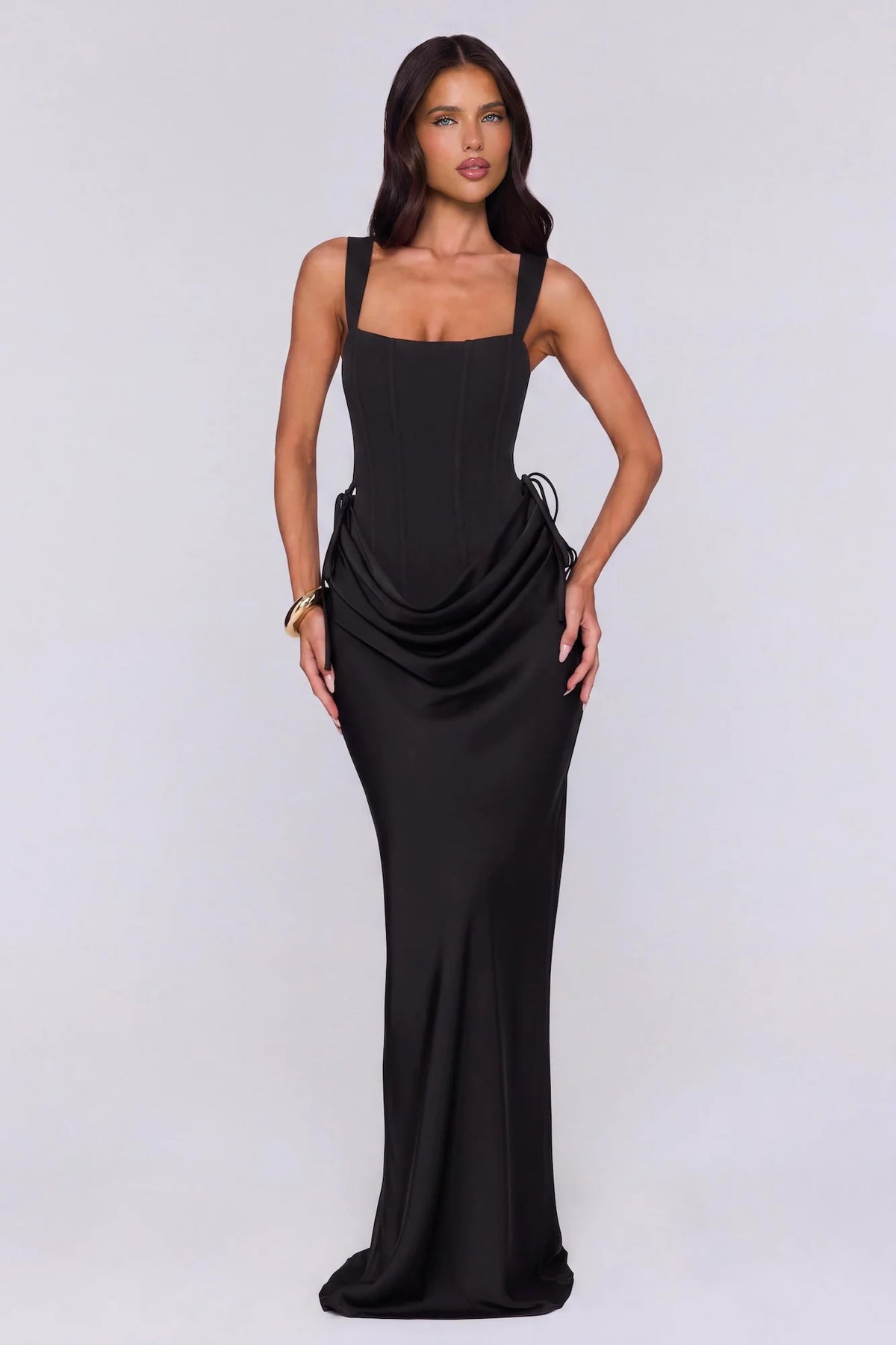 Evening Spark Satin Maxi Skirt Black