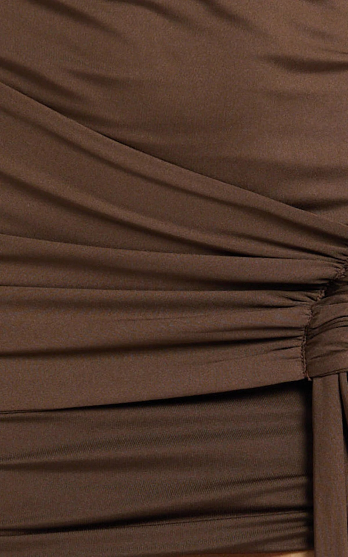 Maisie Mini Dress - Jersey Off The Shoulder Wrap Sash Dress in Chocolate