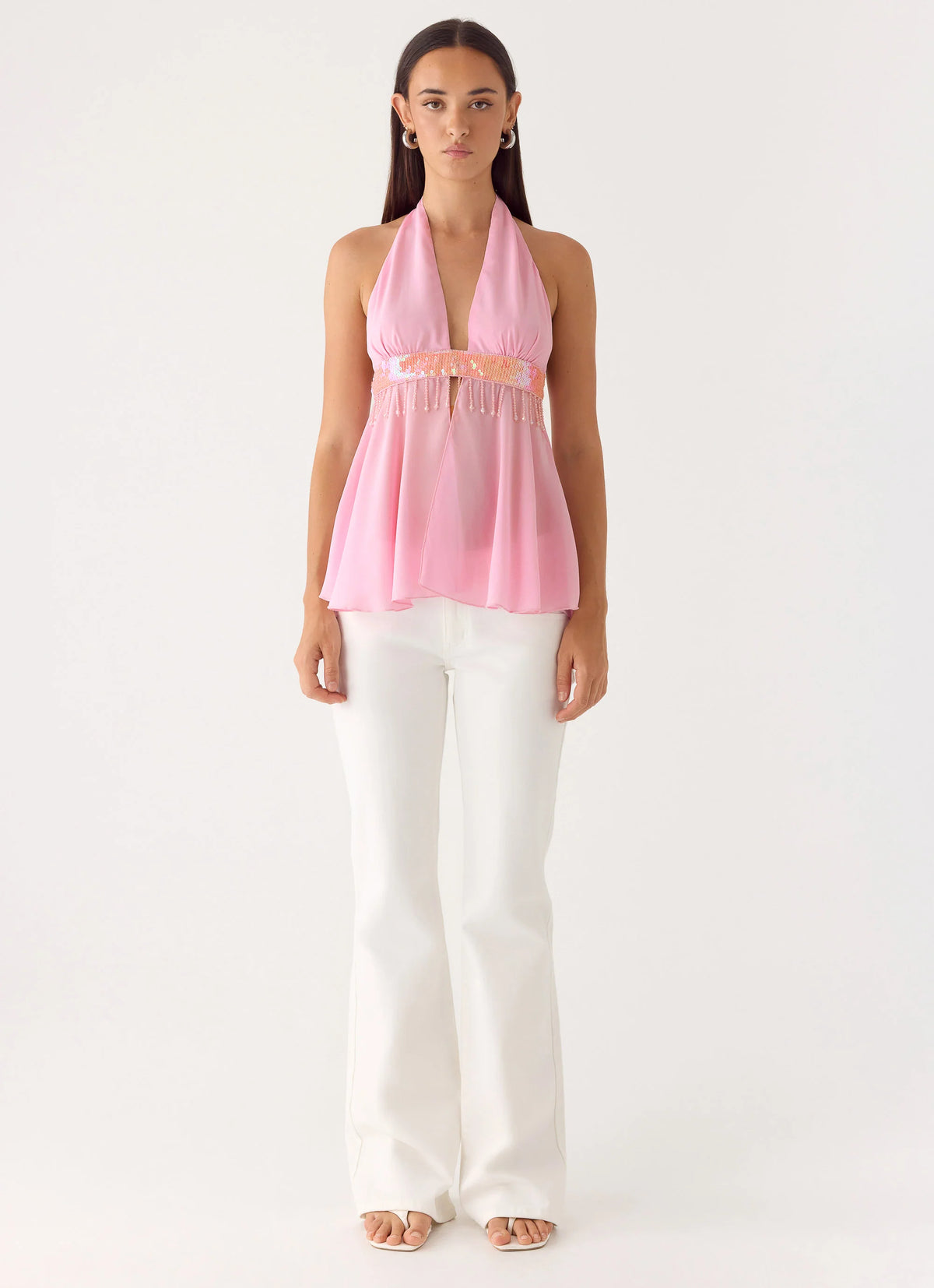Put It Straight Beaded Sequin Top - Baby Pink