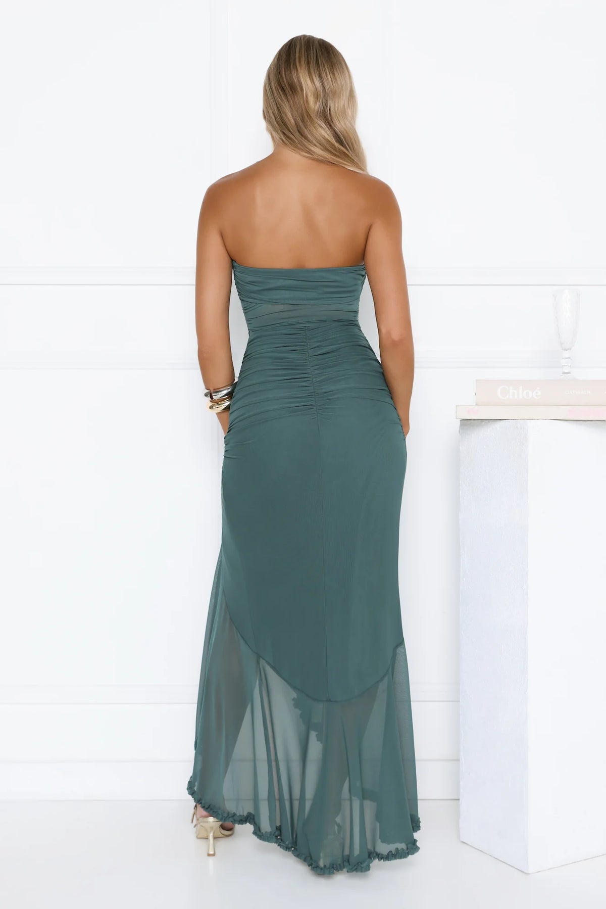 Spark Soirée Strapless Mesh Maxi Dress Blush
