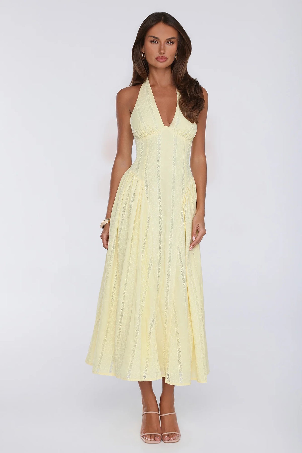 Petal Whimsy Halter Maxi Dress Lemon
