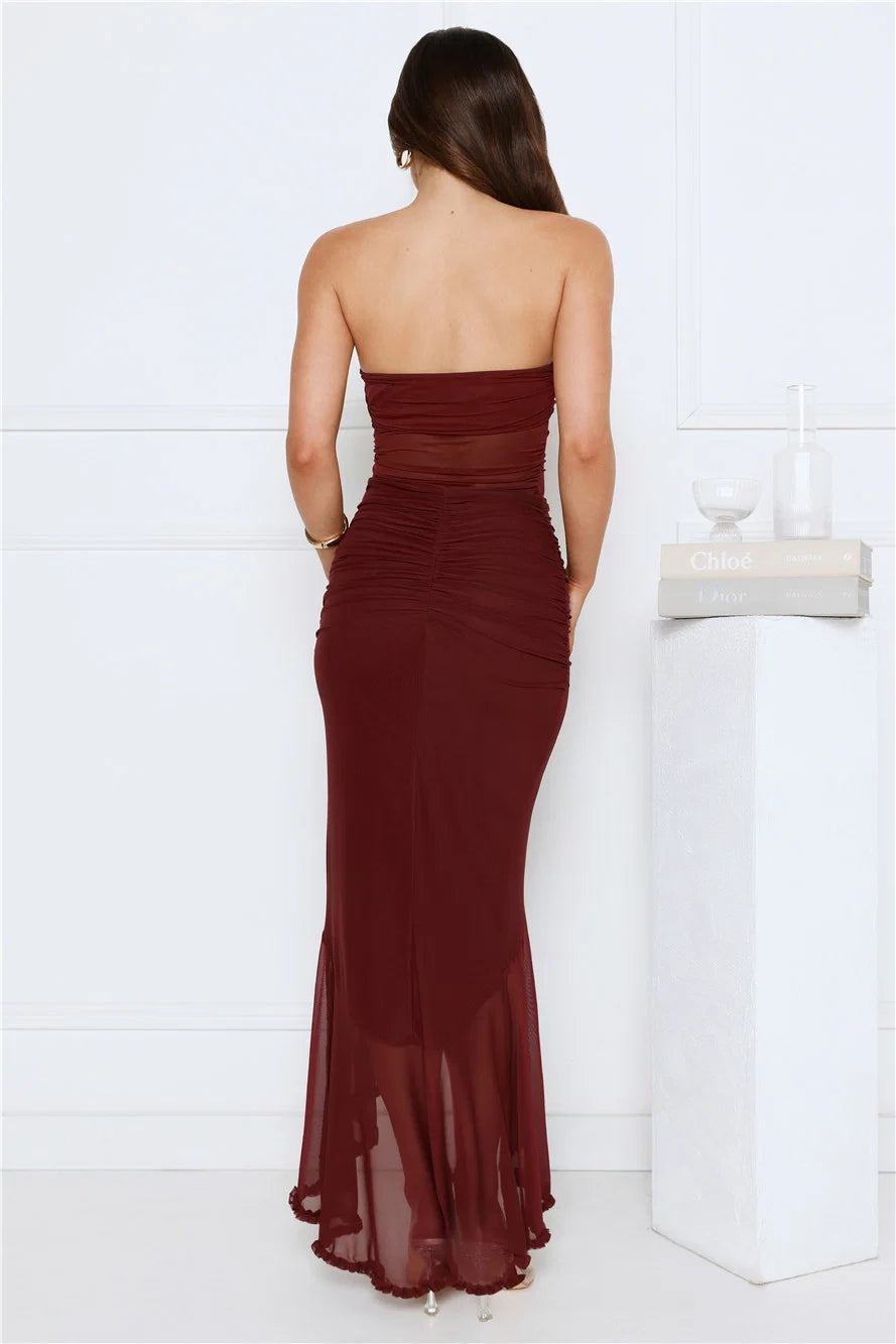 Spark Soirée Strapless Mesh Maxi Dress Blush