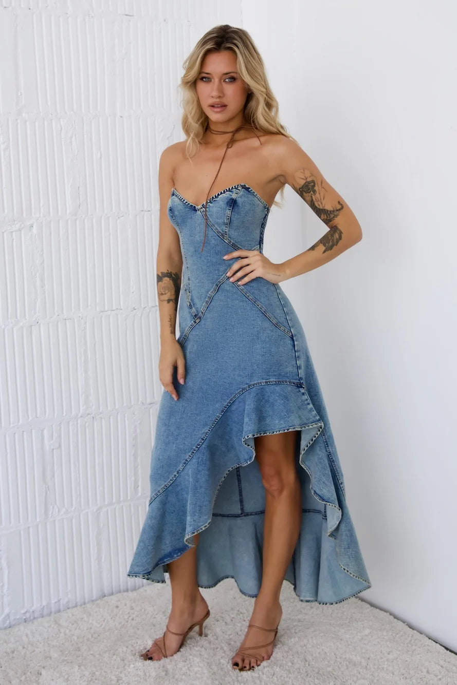 Ambitious Goals Denim Midi Dress Black