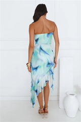 Lover Status Strapless Mesh Frill Midi Dress Green
