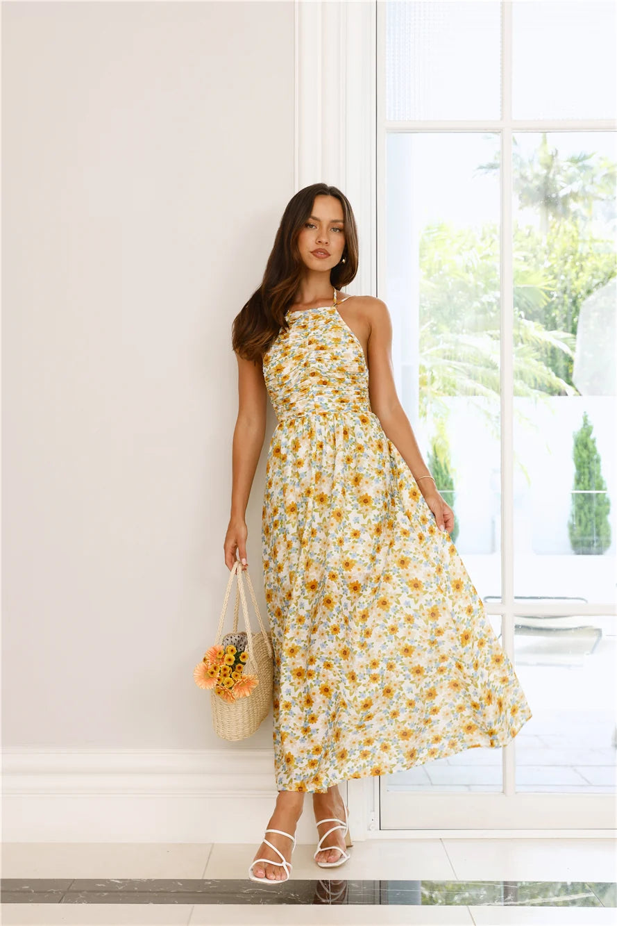 Chasing Summer Halter Midi Dress Print