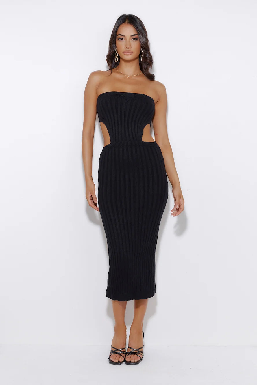 Everyday Style Ribbed Midi Dress Forest Green