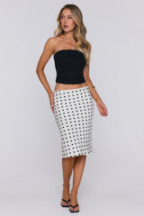 Set Trends Now Satin Polka Dot Midi Skirt  Off White