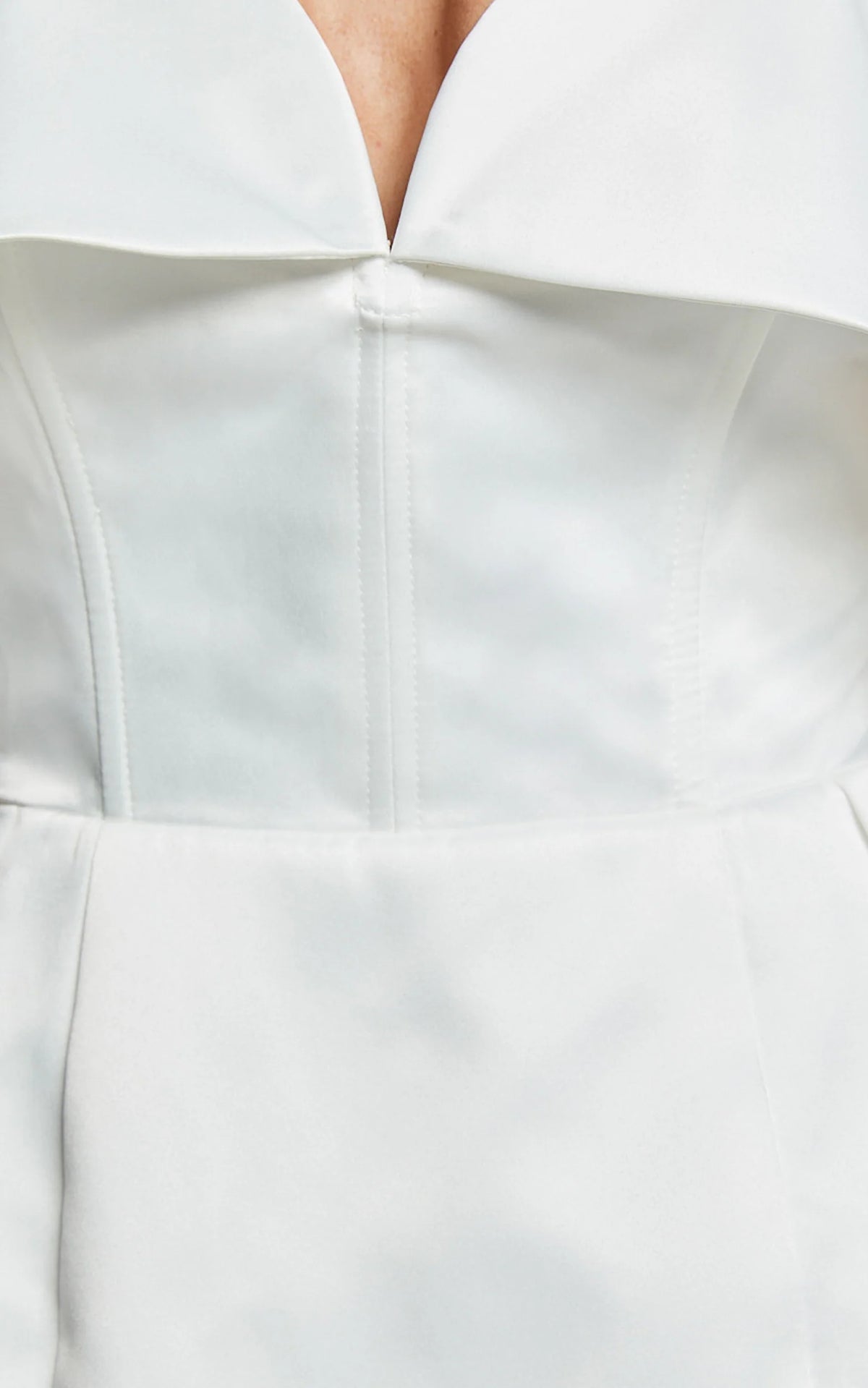 Demelza Mini Dress - V Bar Off Shoulder Satin Dress in Ivory