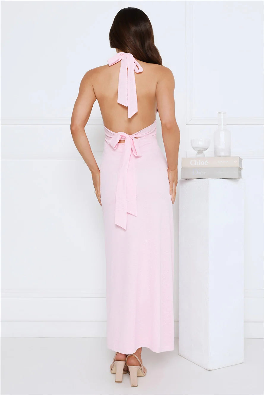 Palm Avenue Halter Maxi Dress Pink