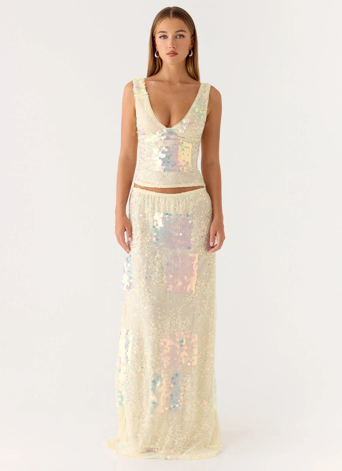 Erinah Sequin Maxi Skirt - Yellow