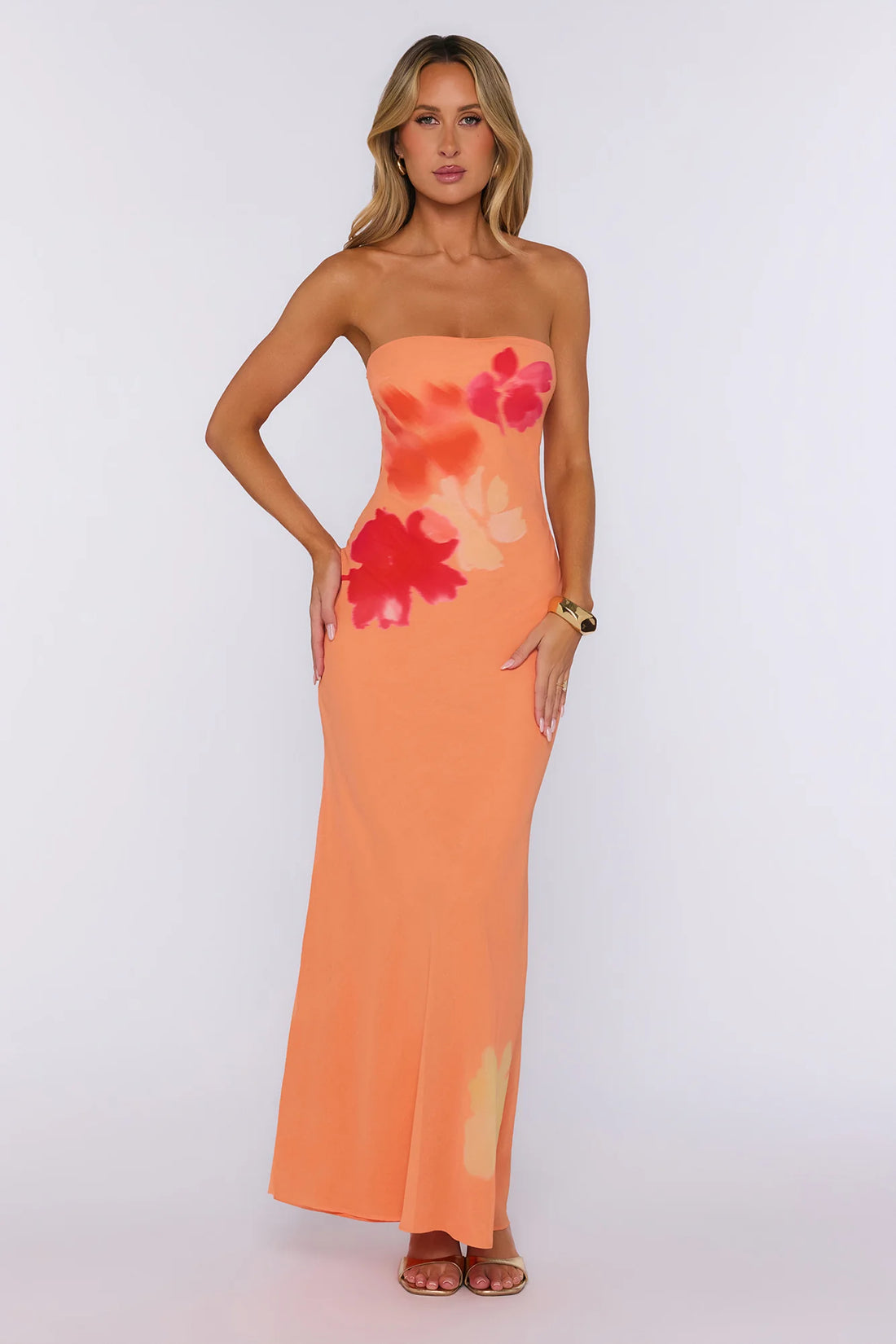 Seaside Styling Strapless Maxi Dress Apricot