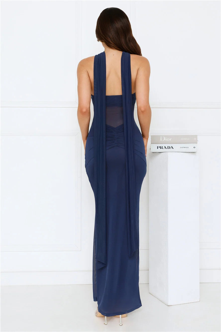 Luxe Unfiltered Strapless Mesh Maxi Dress Navy