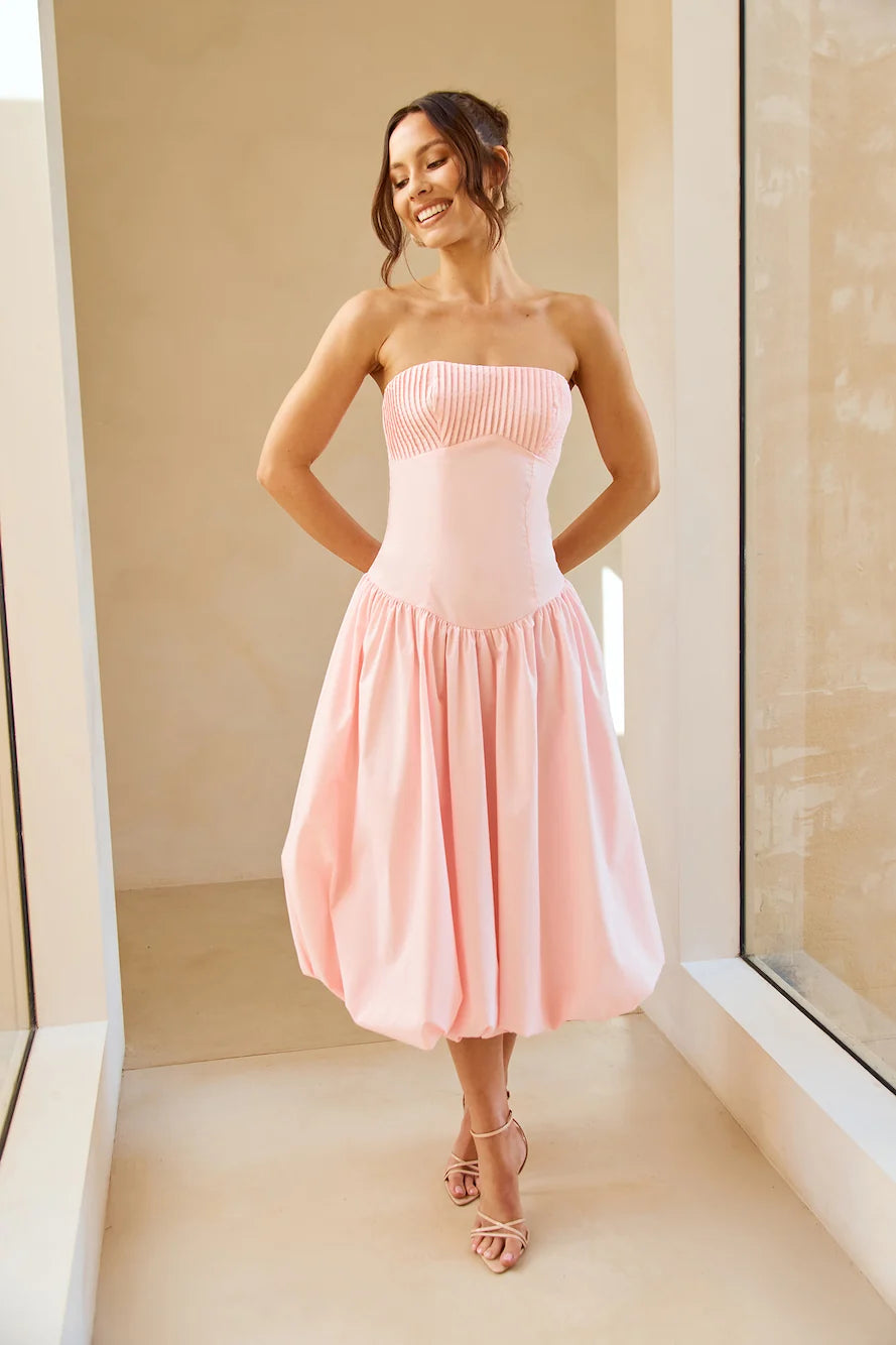 Adelaide Strapless Bubble Midi Dress White