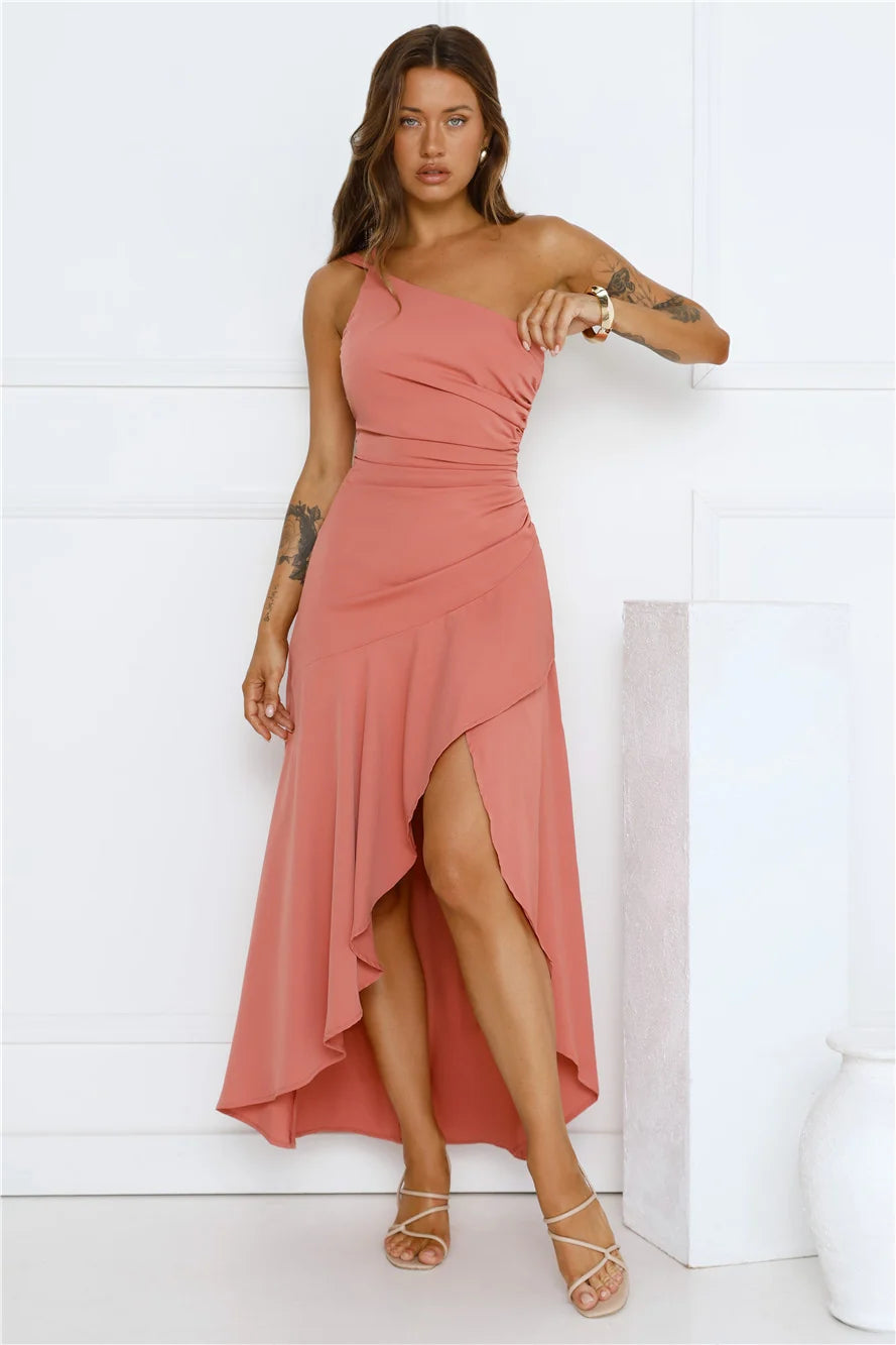 Rule Breaker One Shoulder Midi Dress Brown