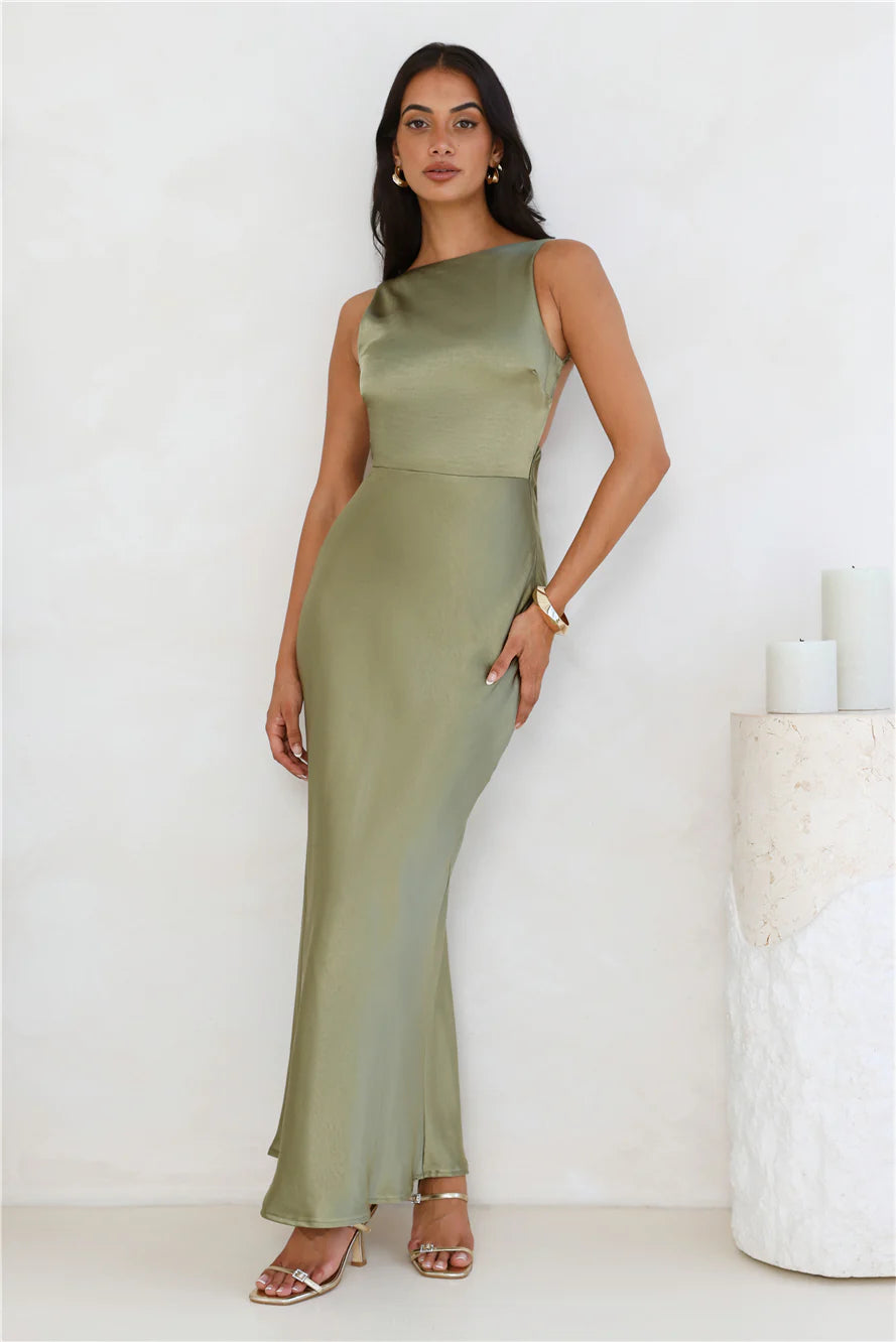 Unveiled Sophistication Satin Maxi Dress Ruby