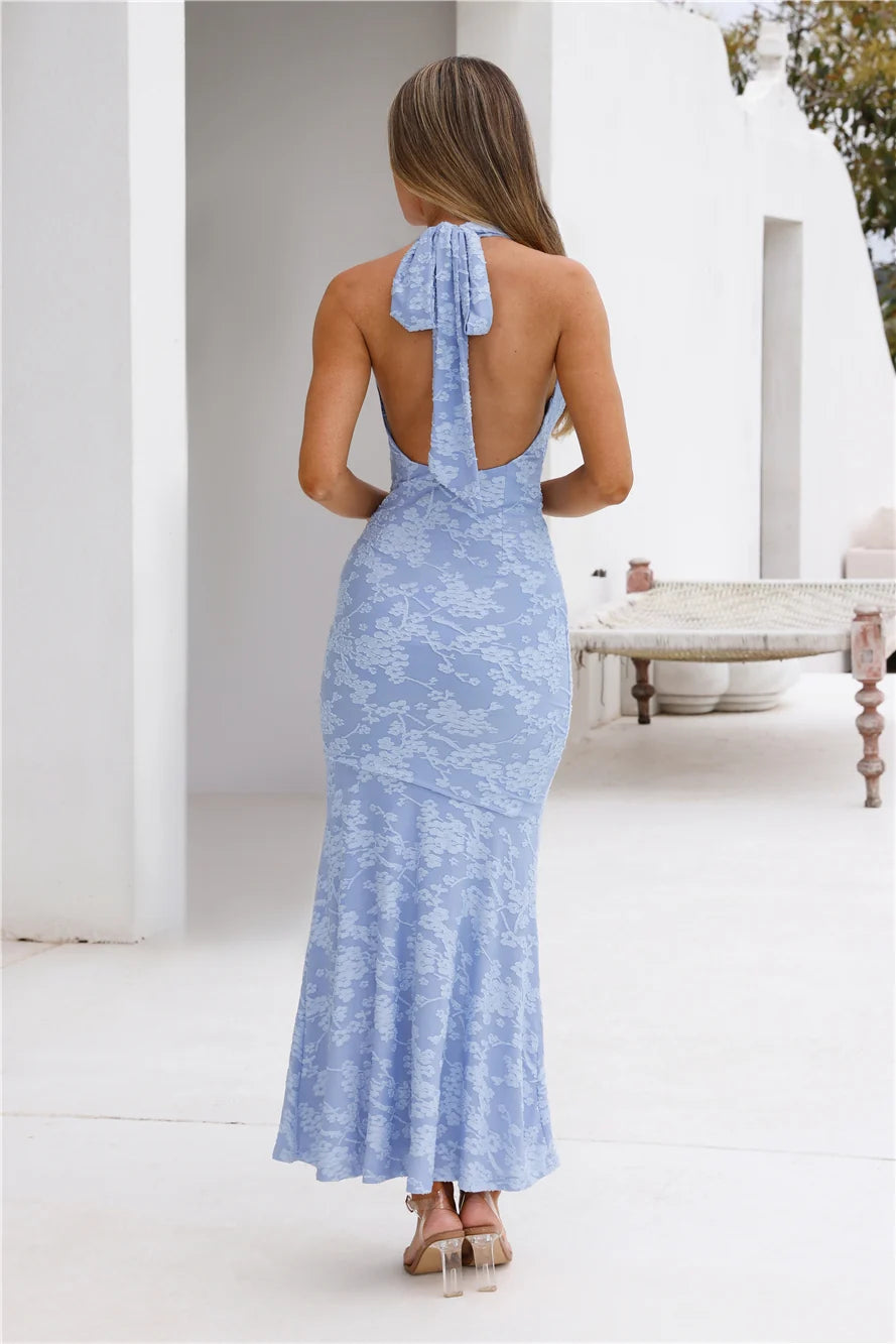 Coconut Whirl Halter Maxi Dress Pink