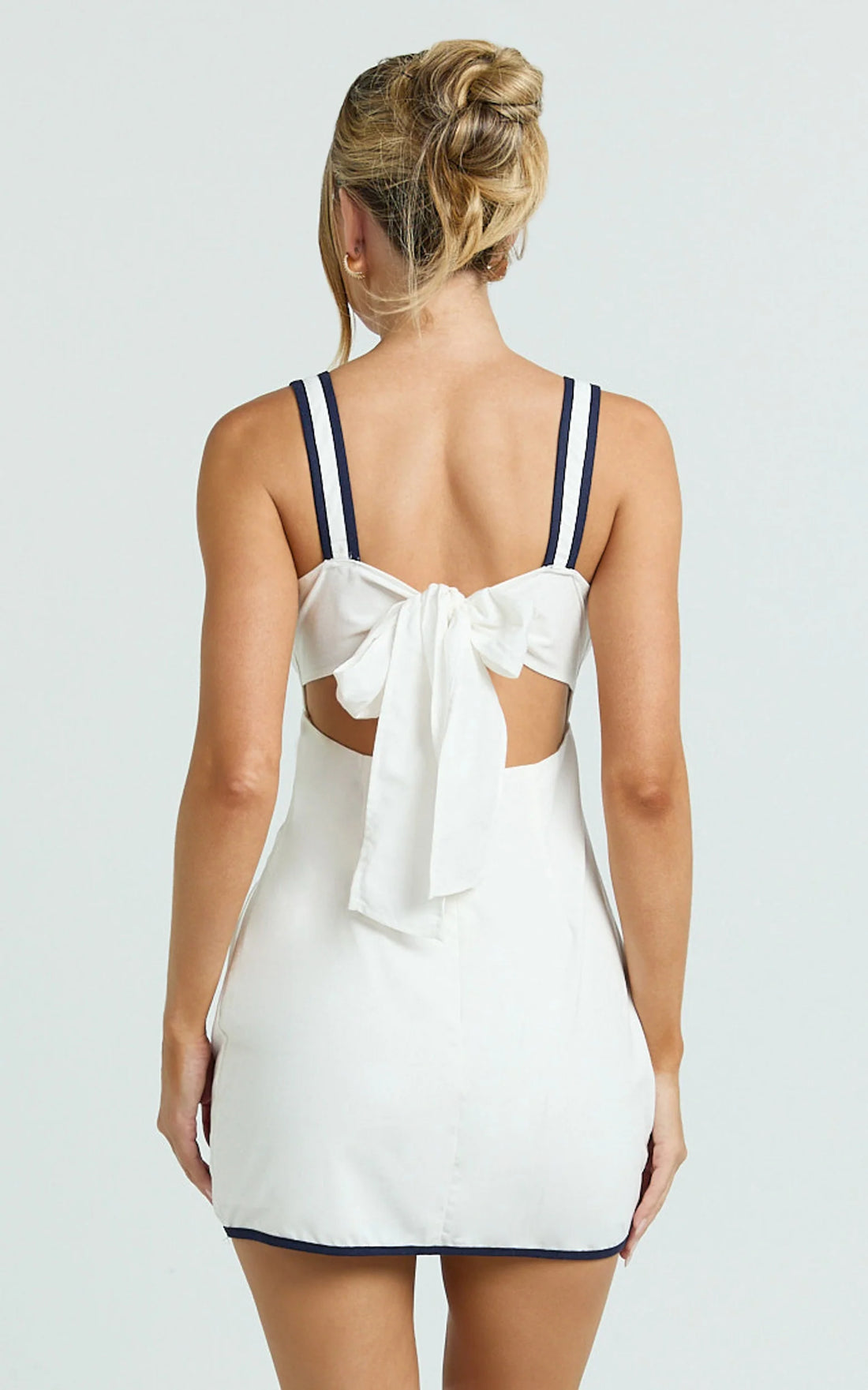 Julian Mini Dress - Square Neck Tie Back A Line Mini Dress in Off White