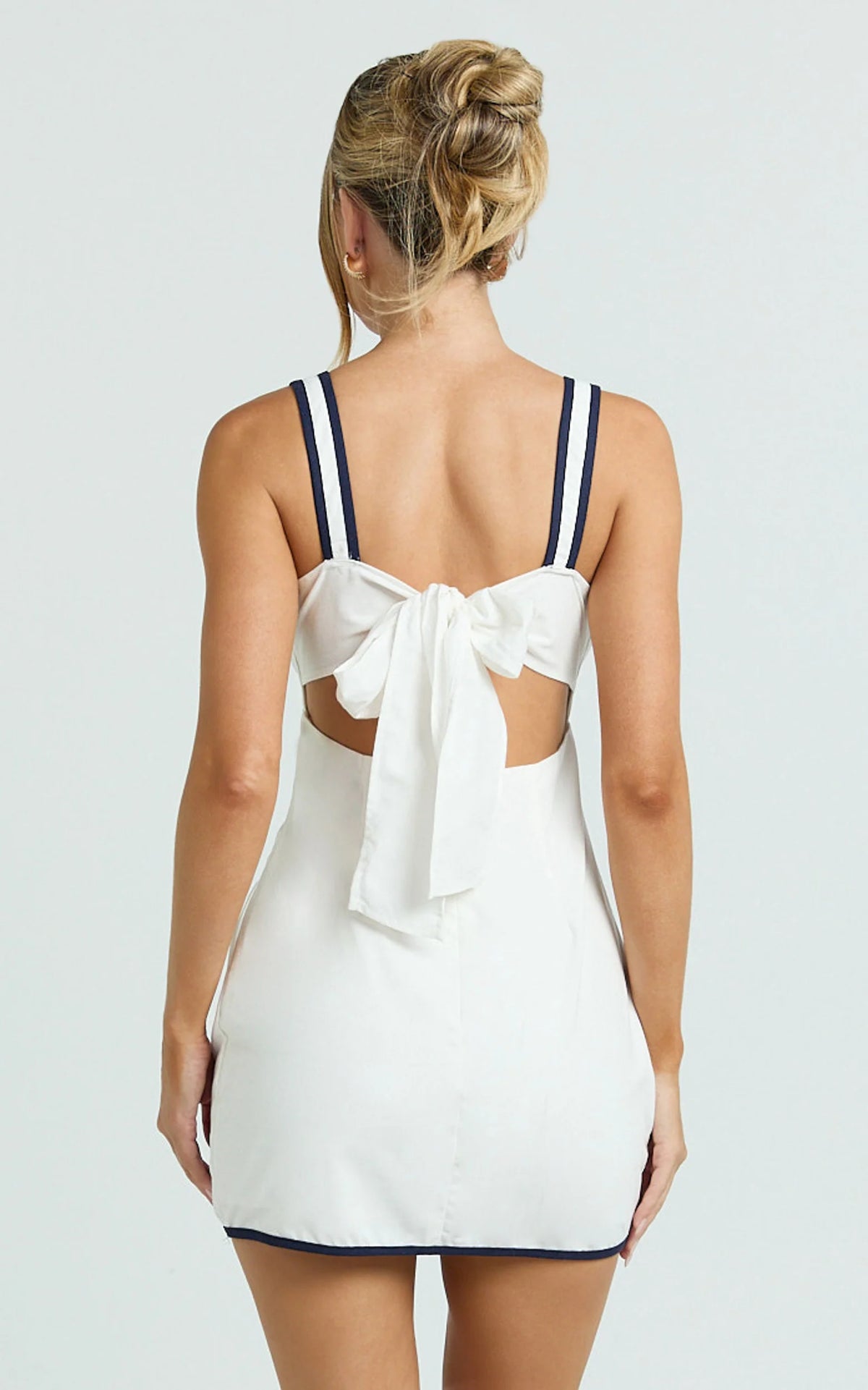 Julian Mini Dress - Square Neck Tie Back A Line Mini Dress in Off White
