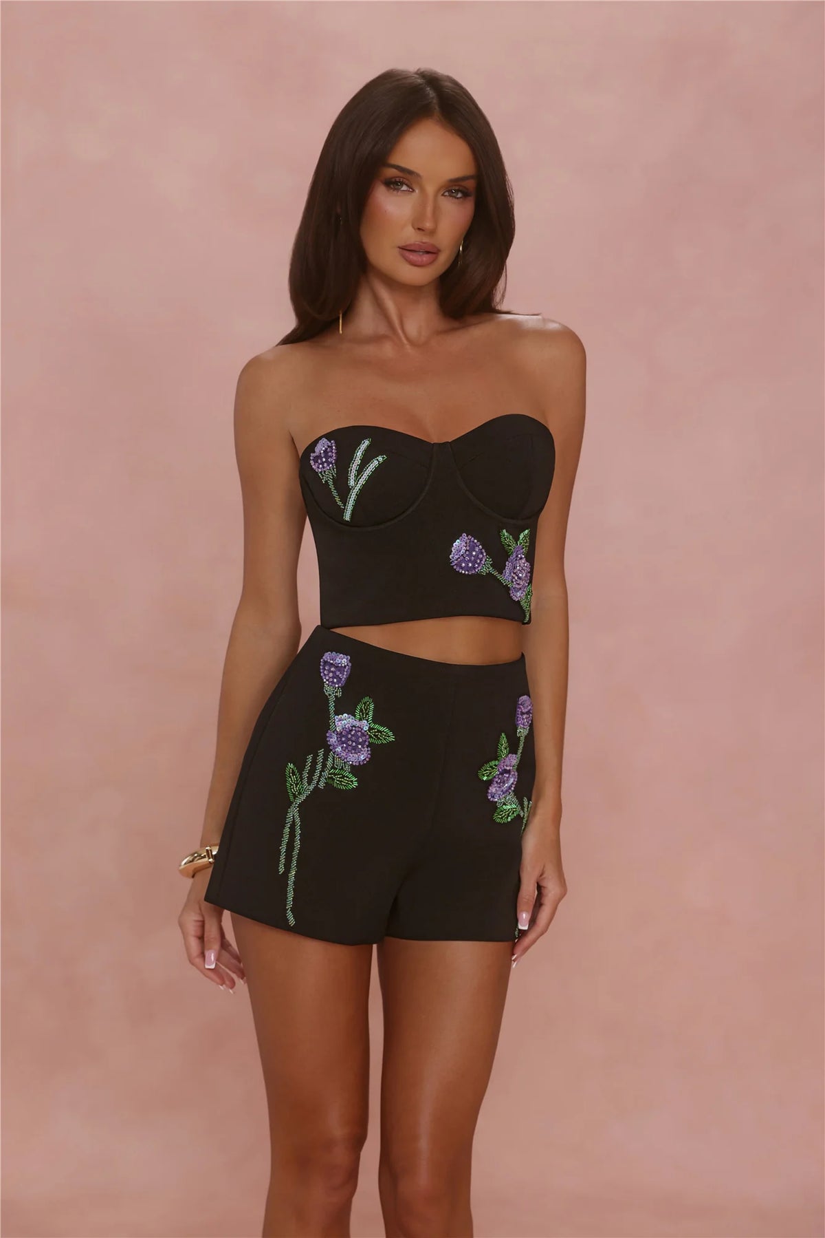 Blossom Day Strapless Embellished Crop Top Black